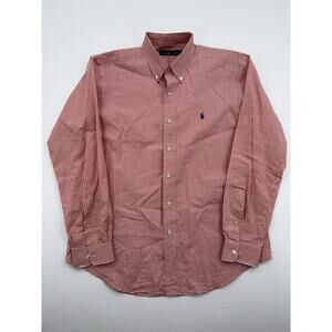 Ralph Lauren Shirt Mens Large Red Check Button Up Long Sleeve Classic Navy Pony